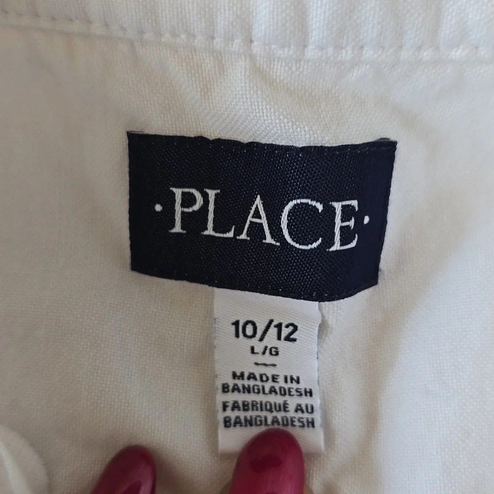 Place | Boys | White | Short-Sleeve Shirt | Button-Down | Size 10/12